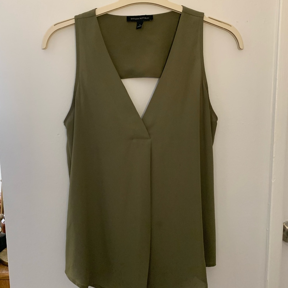 Olive Banana Republic blouse with back detail